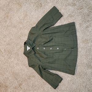 CJ BANKS size X button down cotton jacket, textured fabric,  olive green.